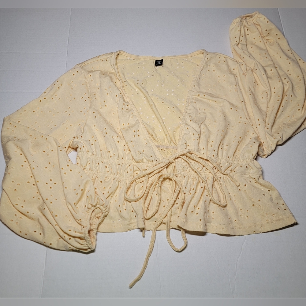 💚Shein Curve Peasant Bohemian‎ Eyelet Blouse 1X Country Yellow